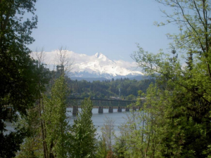 Sandy Kirk’s magnificent montage of Mount Hood towering over Hood River