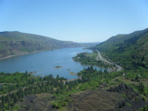 Looking East up river from the Rowena Crest Lookout