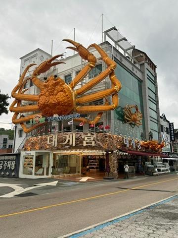 A large crab on a building

Description automatically generated