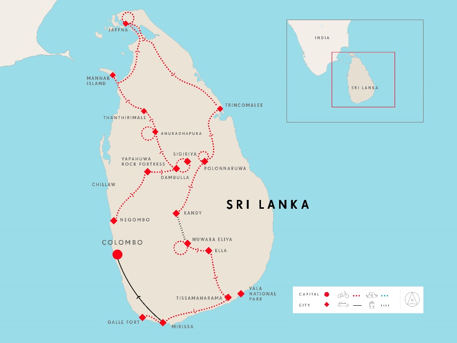 A map of sri lanka with red dots

Description automatically generated