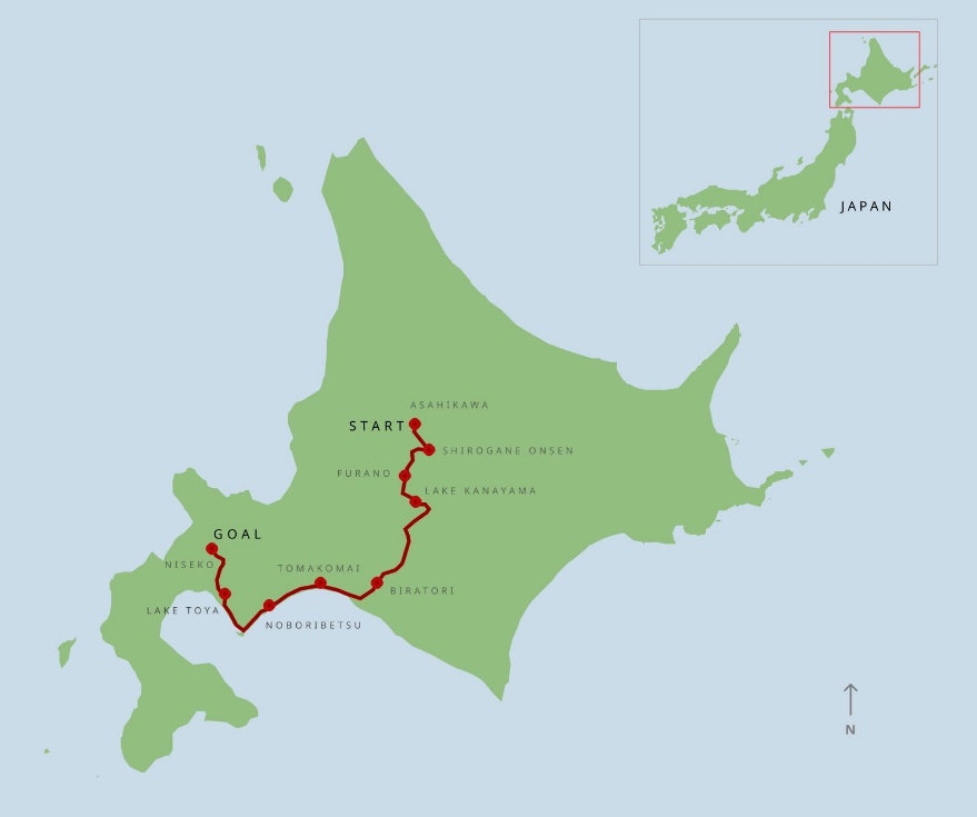 A map of japan with a route with Hokkaido in the background

AI-generated content may be incorrect.
